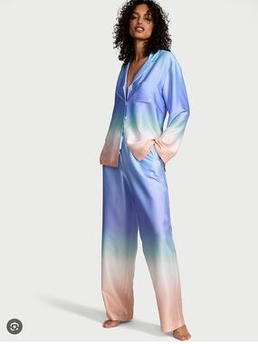 Victoria's Secret Ombre Satin Pajama Set in Blue, Green, Peach